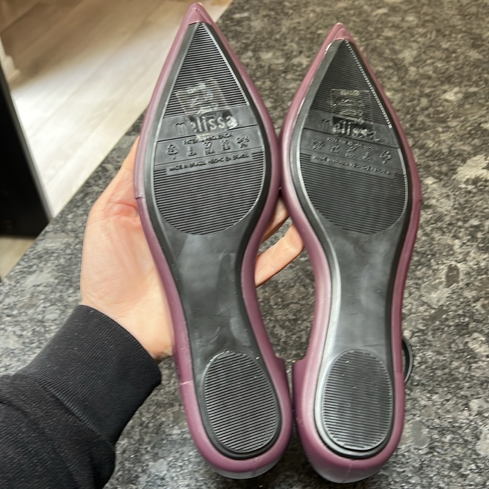 Melissa Sz 39/8 D’Orsay Ankle Pointed Toe Eggplant Purple Flat Sandals - New - Picture 5 of 8